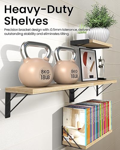 Miniatura 51 de BAYKA Estantes de pared para decoración de dormitorio, estantes flotantes para sala de estar, cocina, estantes flotantes montados de madera rústica