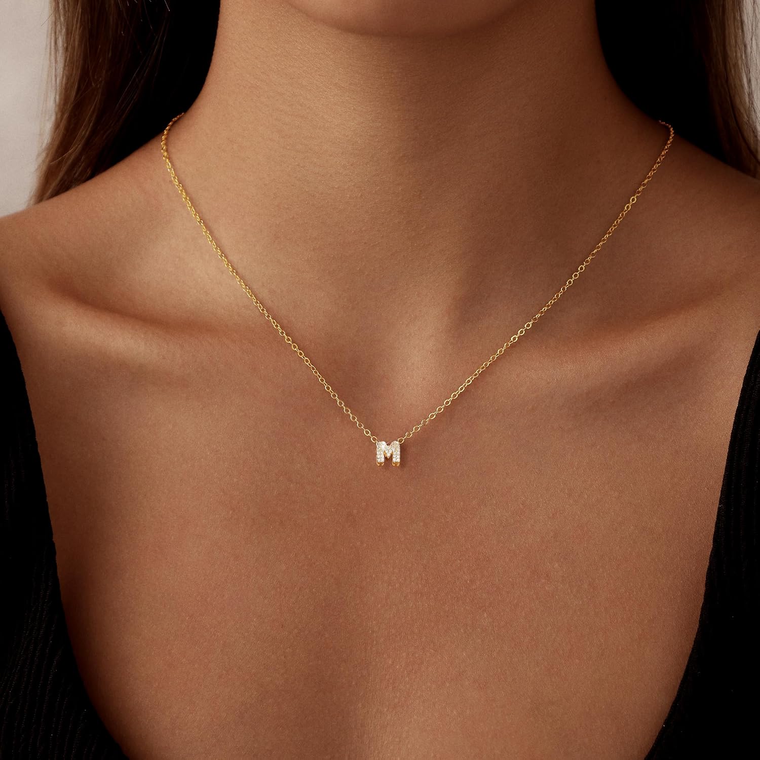 Gold Bubble Initial Necklaces for Women Dainty Small Cubic Zirconia Letter Necklace Tiny Non Tarnish Initial Pendant Monogram Choker Name Necklace Personalized Gift Trendy Jewelry - Image 3