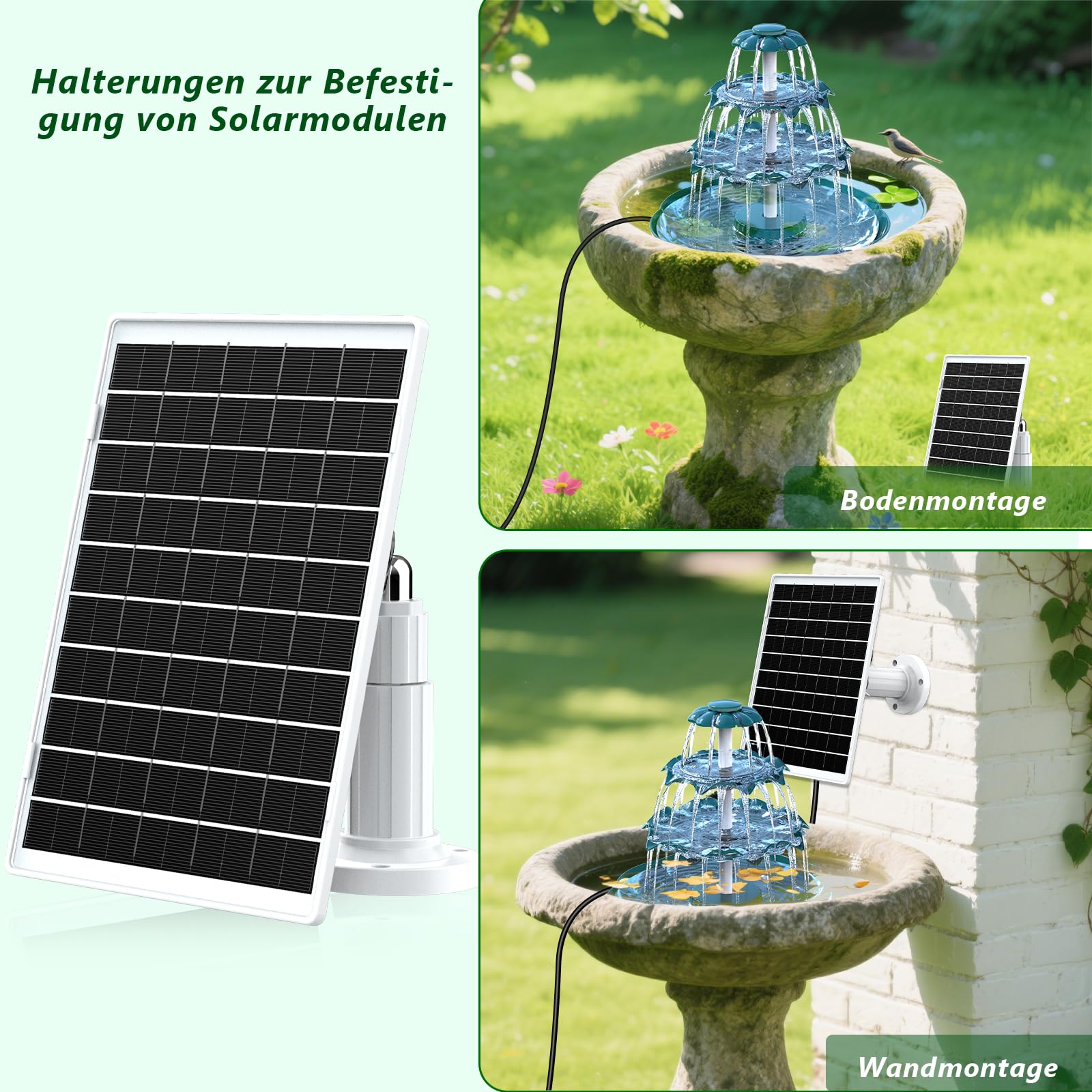 AISITIN DIY Brunnen,Vogeltränke Sets mit 6,5W Solar Springbrunnen mit Akku, 3 Stufige Vogelfütterer für Draußen,Vogelbad und DIY Solarbrunnen Abnehmbar und Geeignet für Garten,DIY Wasserspiel