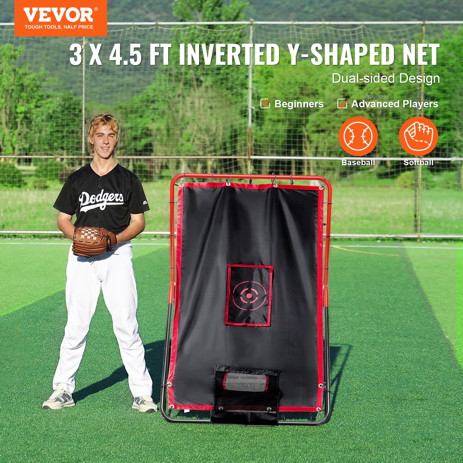 VEVOR Rete da Rimbalzo Baseball Softball 2 in 1, 914 x 1372 mm Switch Hitter Pitch Trainer