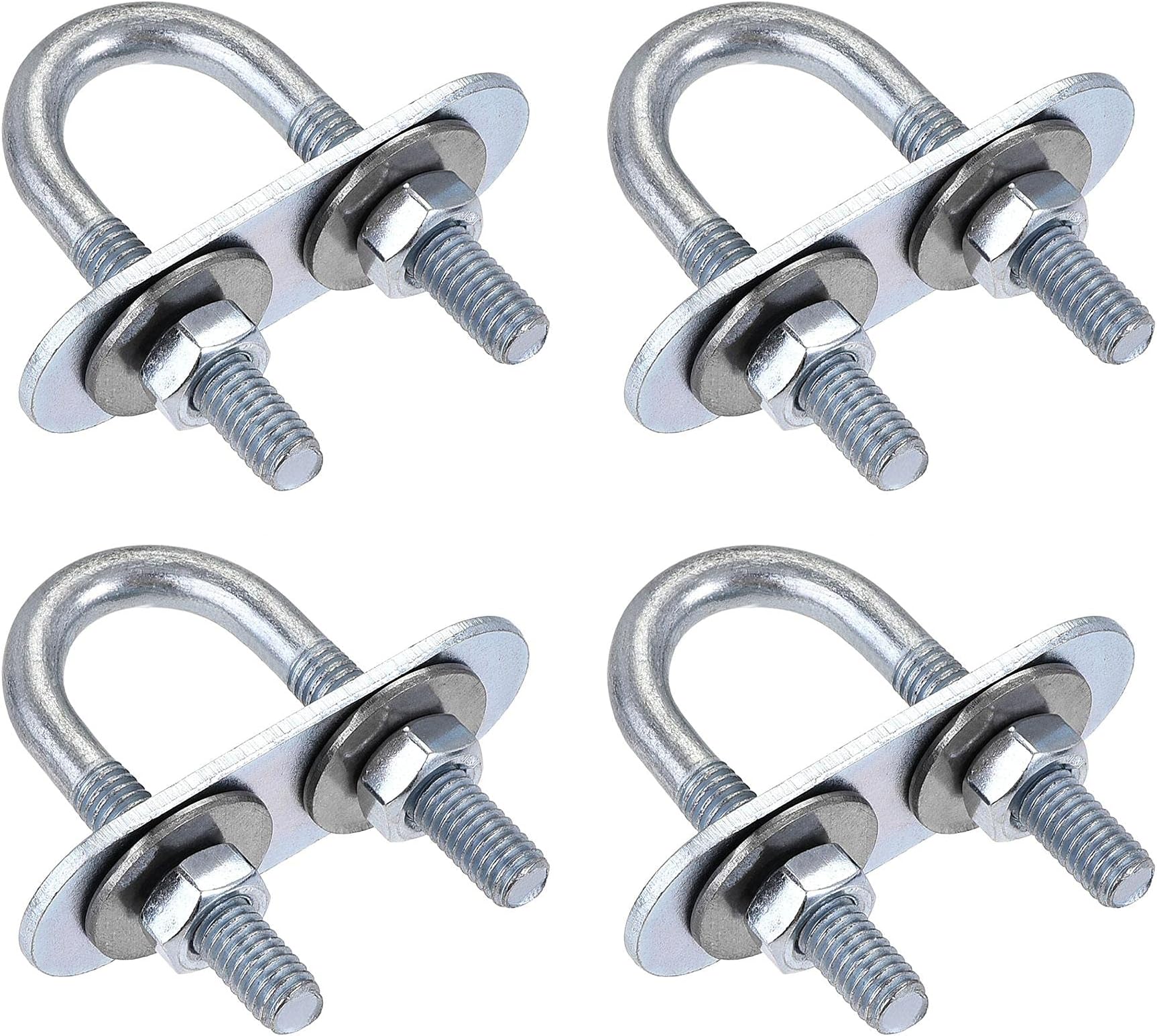 uxcell Round U-Bolts 4 Sets 0.63"(16mm) Inner Width 46mm Length Steel M6 with Nut, Plate, Washer