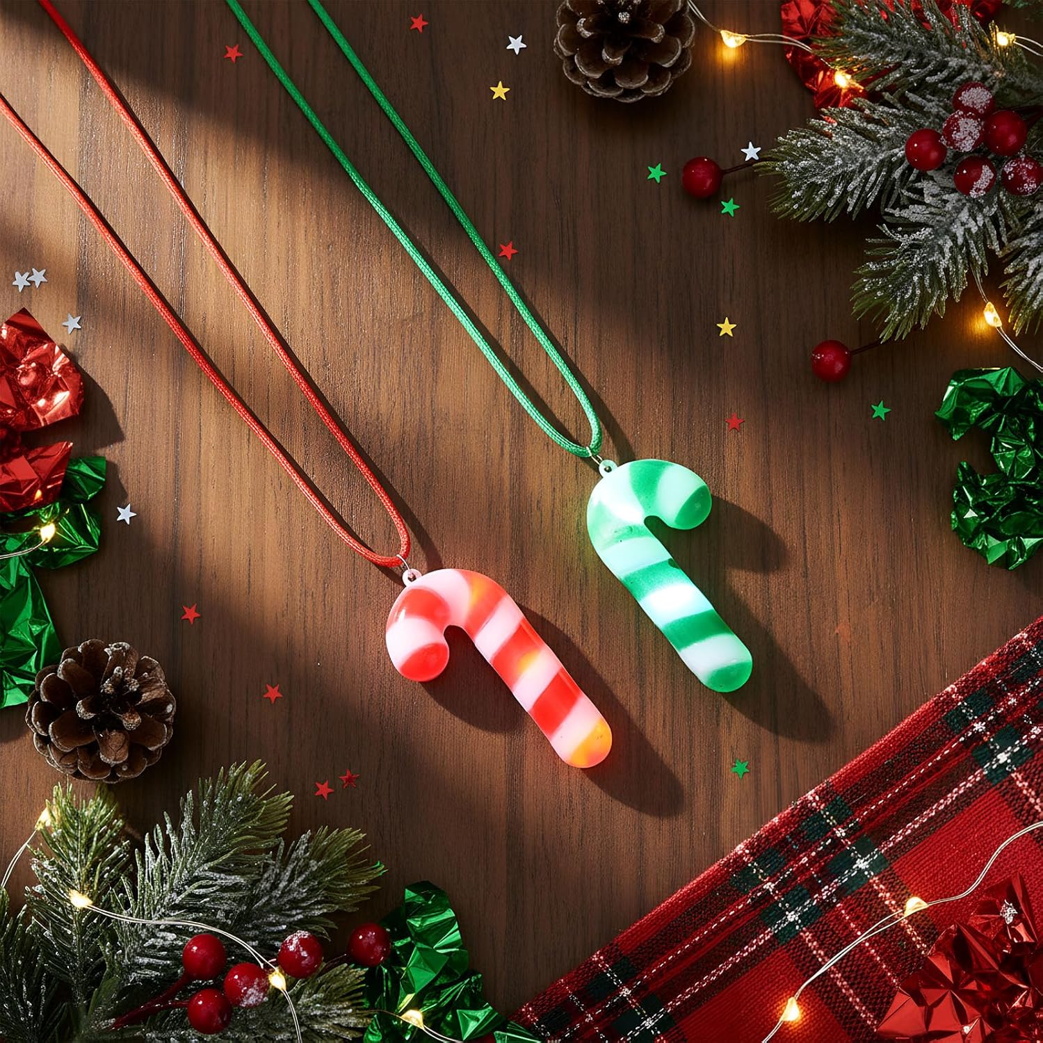 Yinkin 30 Pcs Christmas Light up Necklace for Adults Flashing Necklaces Christmas Accessory for Xmas Party Favors Stocking Stuffers Xmas Ornaments Decoration Party Supplies (Cane)