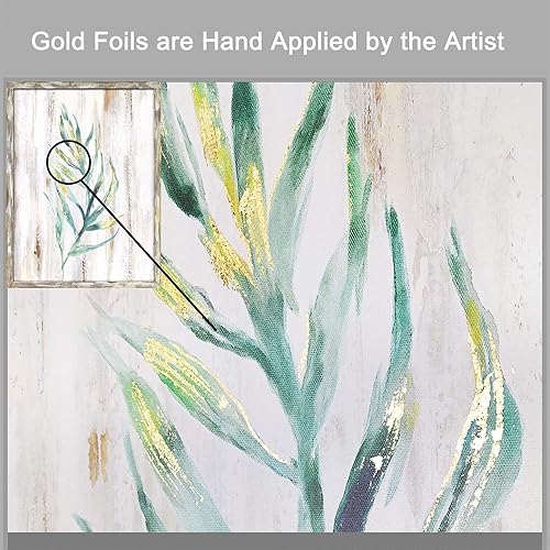 Miniatura 3 de Obra de arte de madera con hojas de acuarela enmarcadas imágenes botánicas verdes con pinturas doradas para dormitorio (11 pulgadas de ancho x 16