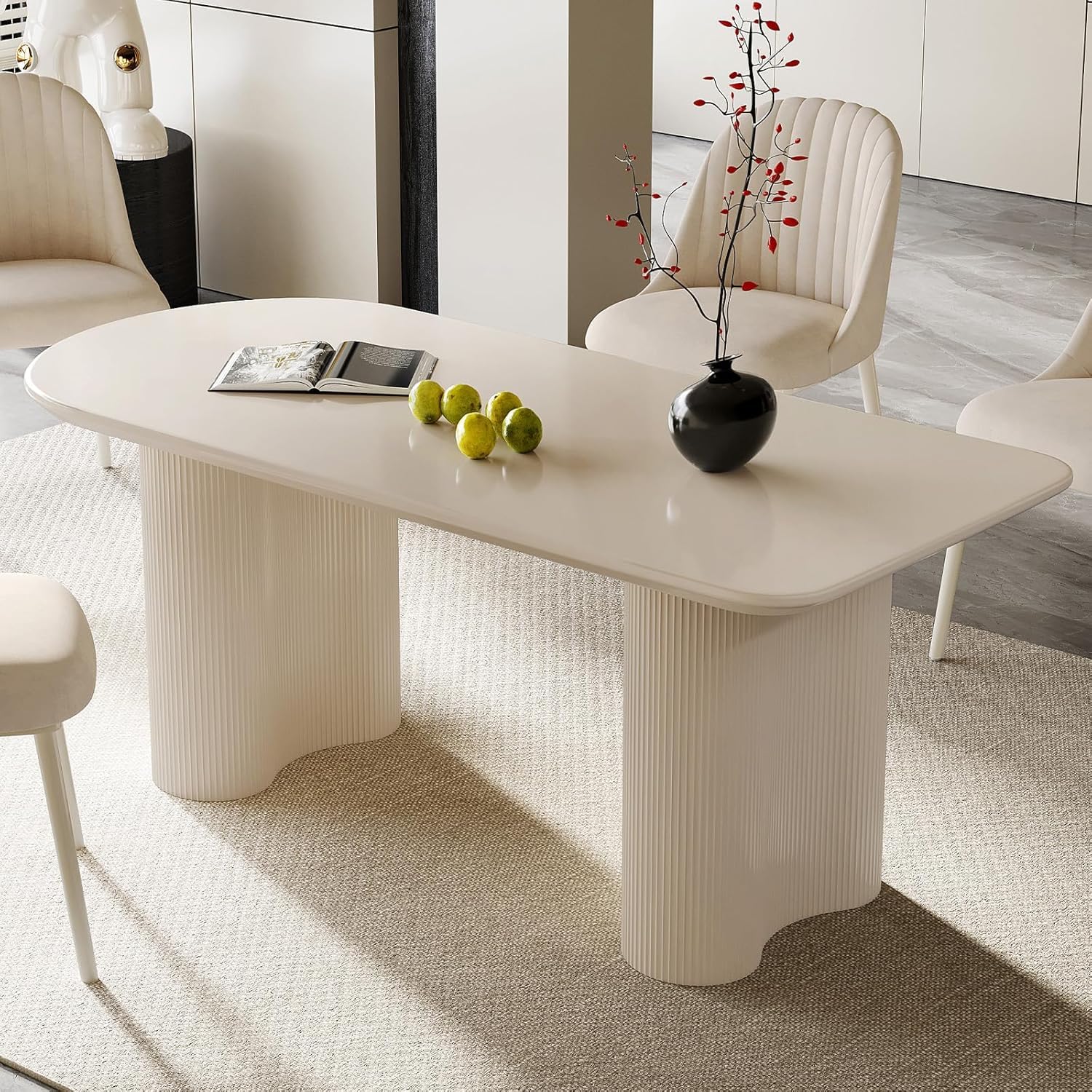 DAXUESEH 55" Dining Table Modern Kitchen Table Indoor Dining Table Mid-Century Sturdy End Table for Kitchen, Bar, Living Room, Breakfast Nook, Small Space