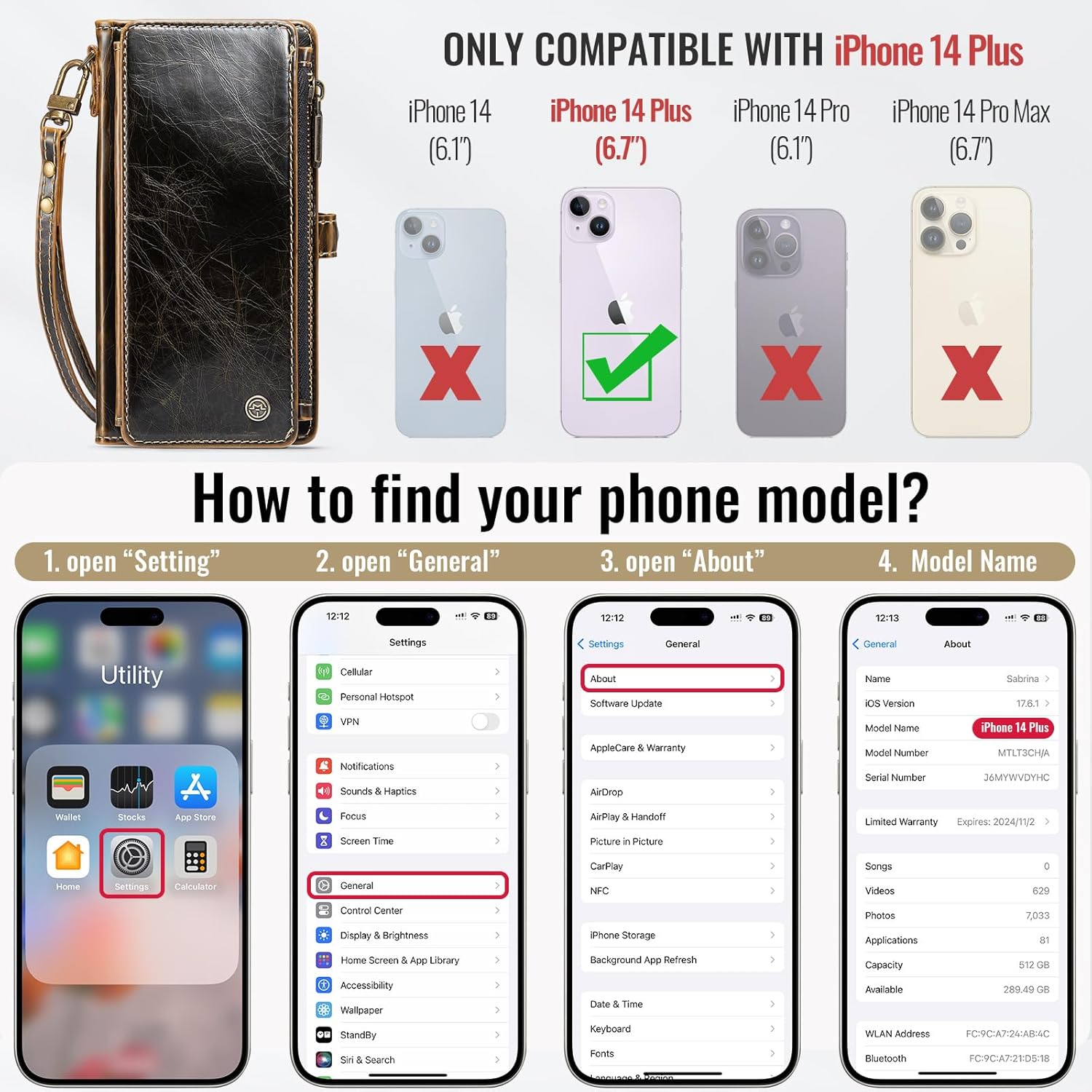 Defencase Compatible with iPhone 14 Plus Case Wallet with RFID Blocking Card Holder for Women Men, Soft PU Leather Magnetic Snap Flip Zipper Strap Wallet Phone Case Fit for iPhone 14 Plus 6.7", Coffee - Image 2