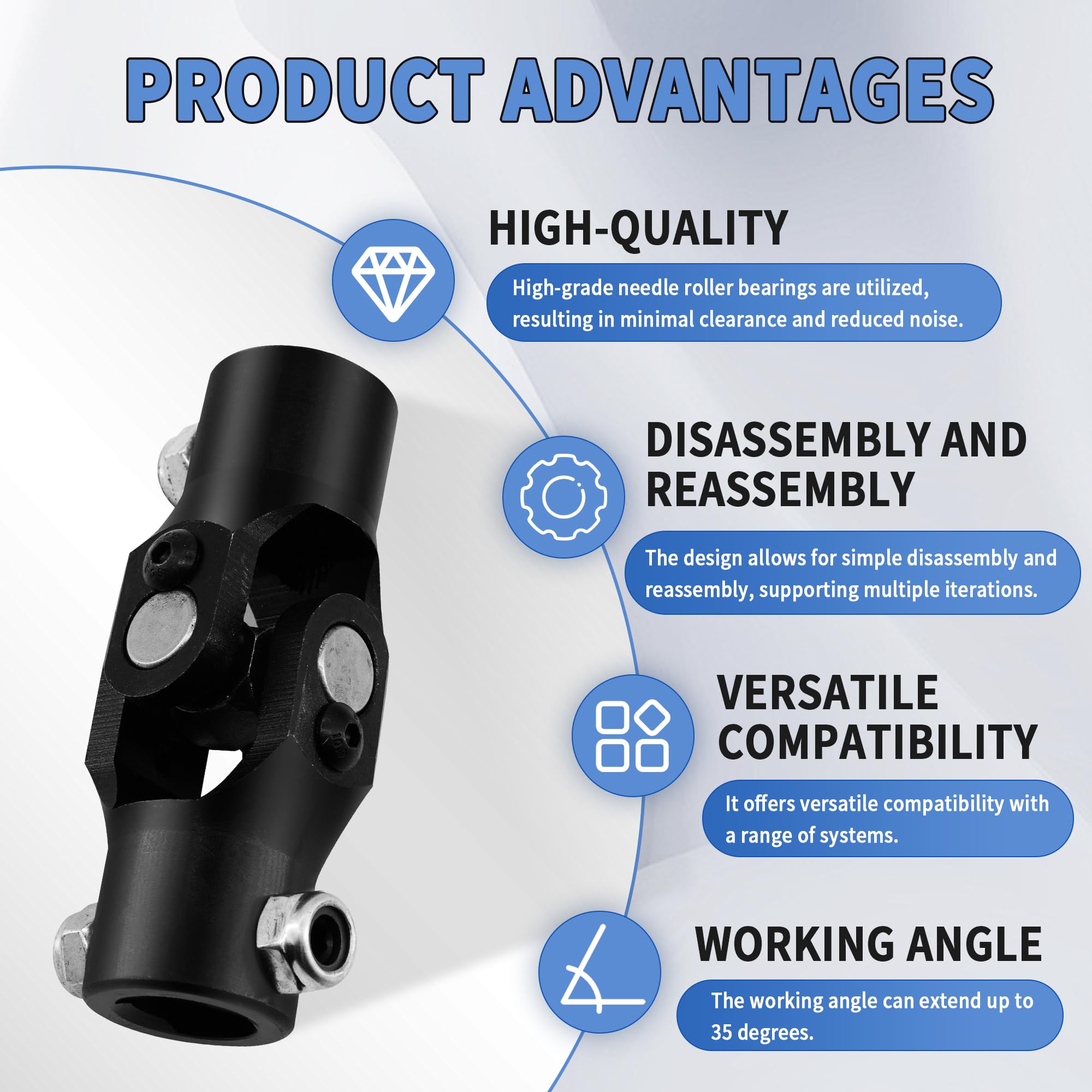 1 DD To 3/4 36 Spline Universal Steering Shaft Single U-Joint Coupler Black - Foto 5