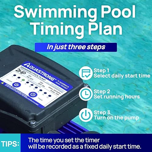 Miniatura 3 de Aquastrong Bomba de piscina dentrosobre el suelo, alto flujo (con temporizador, 2HP, 8917 GPH, 115V)