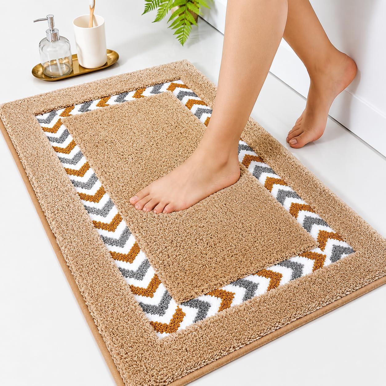 Roseate Race Track Super Soft Anti Skid (40x60 cm) Super Absorbent Mats Microfibre 2000 GSM Mat for Bathroom/Bedroom/Kitchen/Door Mat/Floor Mat (Beige) Pack of 1-picture-43
