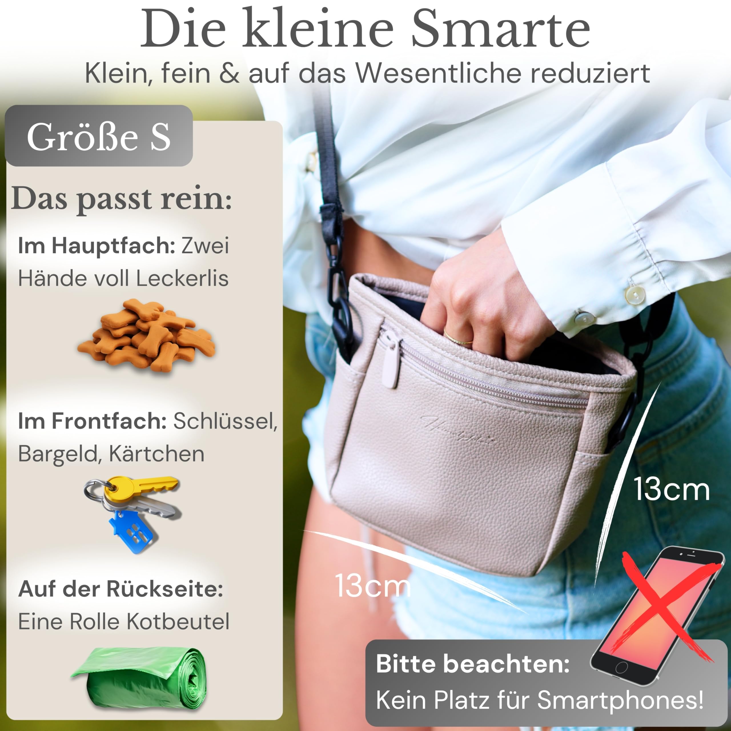 Leckerlitasche für Hunde aus Kunstleder - Gassitasche mit Einhand Magnet-Verschluss - Hunde-Leckerli-Beutel (Größe S - Braun)