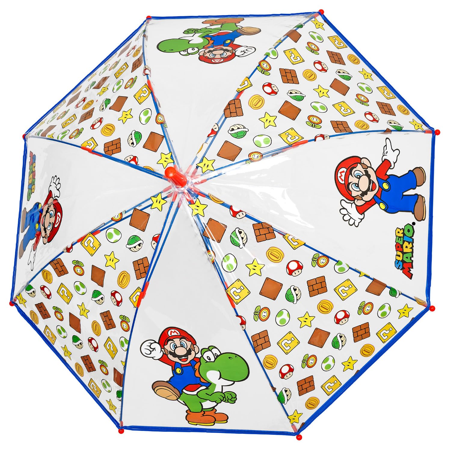 PERLETTI Ombrello Trasparente Super Mario Bambino 3 4 5 6 Anni - Ombrellino Bimbo Scuola Materna Apertura Manuale di Sicurezza - Ombrello Antivento Lungo Ultra Leggero Bambini - Diametro 69 cm