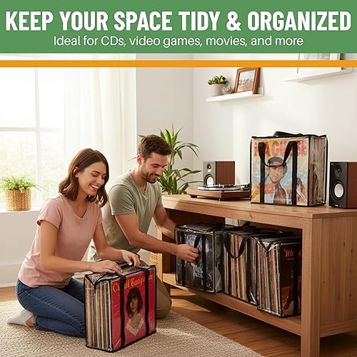 Miniatura 4 de Evelots Estuches de almacenamiento para discos de vinilo, paquete de 12, capacidad para hasta 432 álbumes LP, bolsas de mudanza de PVC transparente,