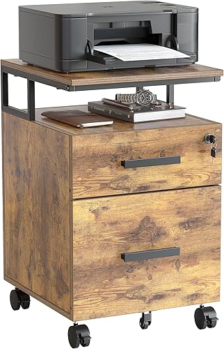 Miniatura 4 de FEZIBO Archivador de 2 cajones con cerradura para oficina en casa, almacenamiento rodante debajo del escritorio para A4, tamaño carta, soporte de