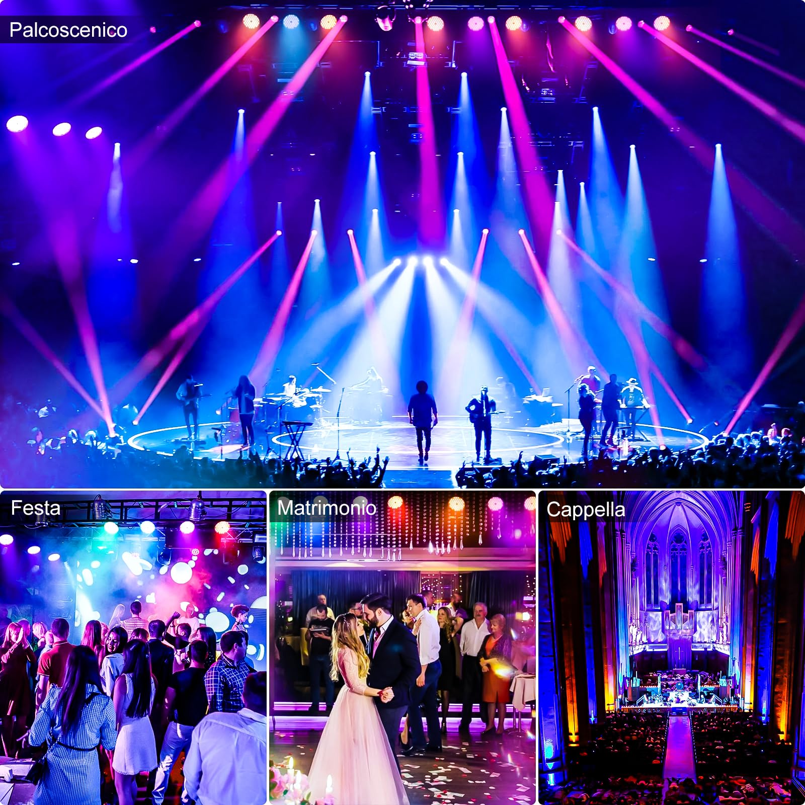 Luce da Palco High CRI BETOPPER 200W Par LED, RGBW 4-in-1 Ultra-luminosa, CRI/RA>90, fino a 5000 Lm, Luce per DJ, Discoteca, Fotografia, Video, Matrimonio, Show (2Pz)