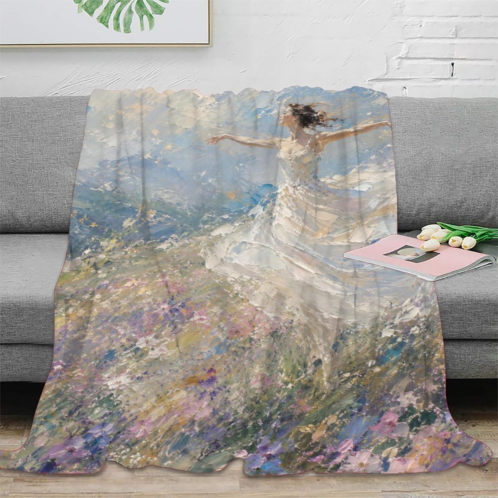 W7C8U2X3 Ballerina Meadow Blanket, Flannel, Bed, Wildflower Figure Print