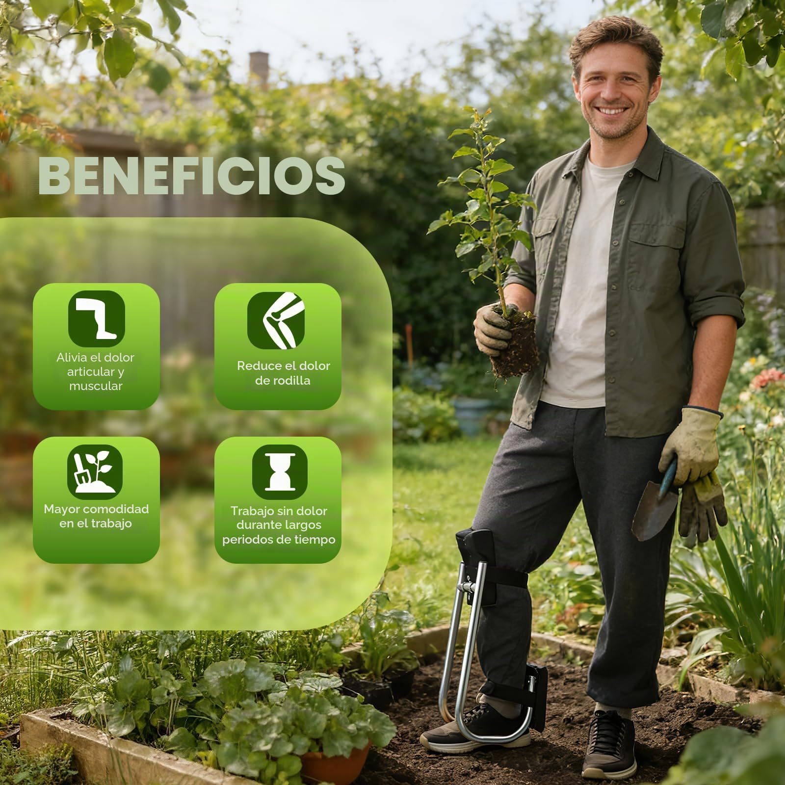 Banco de rodillas alu estable con rodilleras & asiento para jardinería – Asiento ergonómico para suelo y mantenimiento, para altura ca. 160–195 cm, ideal jardín, construcción, bricolaje.