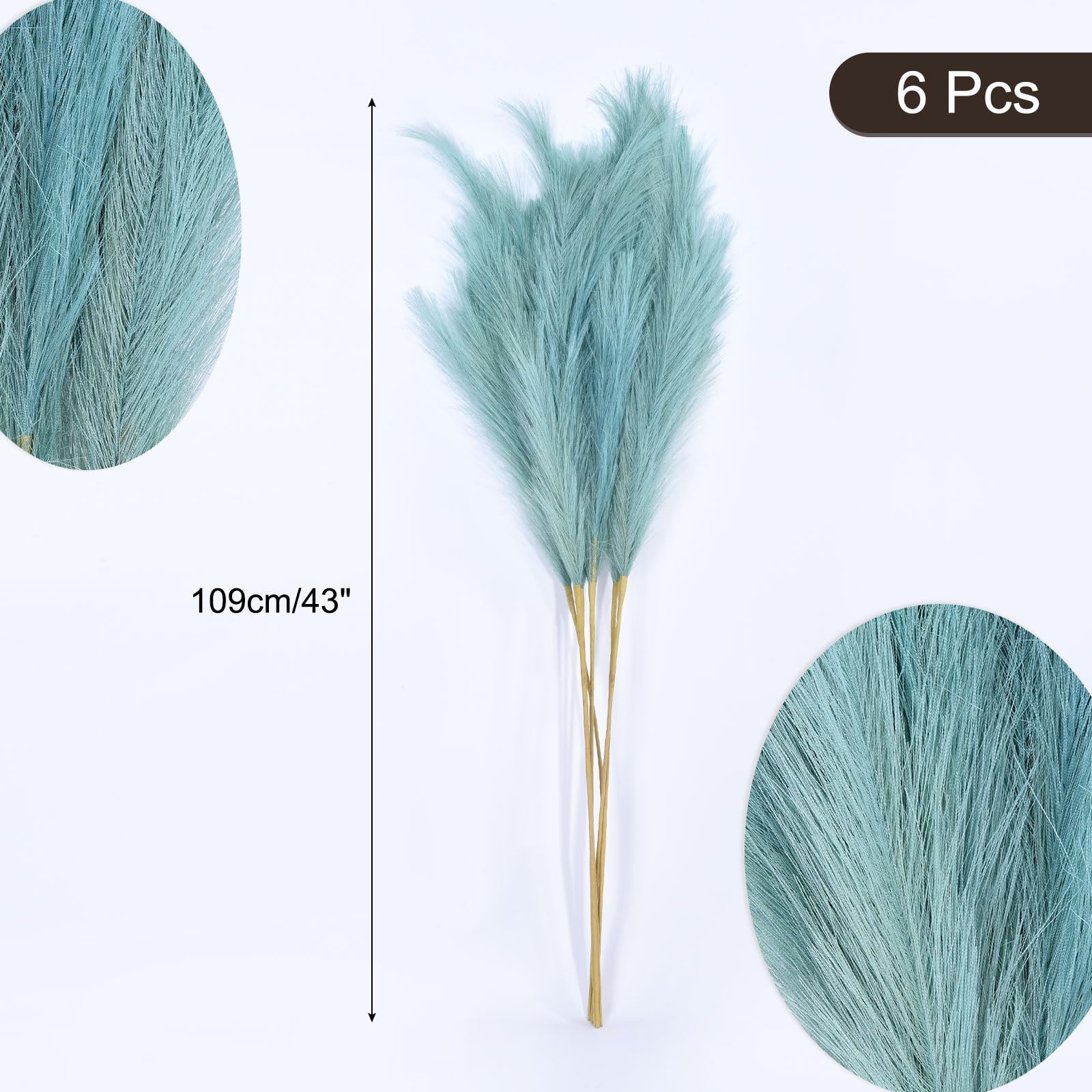 QUARKZMAN 6PCS Fausse Herbe Pampas Décoration Haute, 43"/109cm Grandes Tiges Artificielles Moelleuses Herbe Fausse Fleurs Séchées pour Décoration de Vase Maison Mariage, Vert