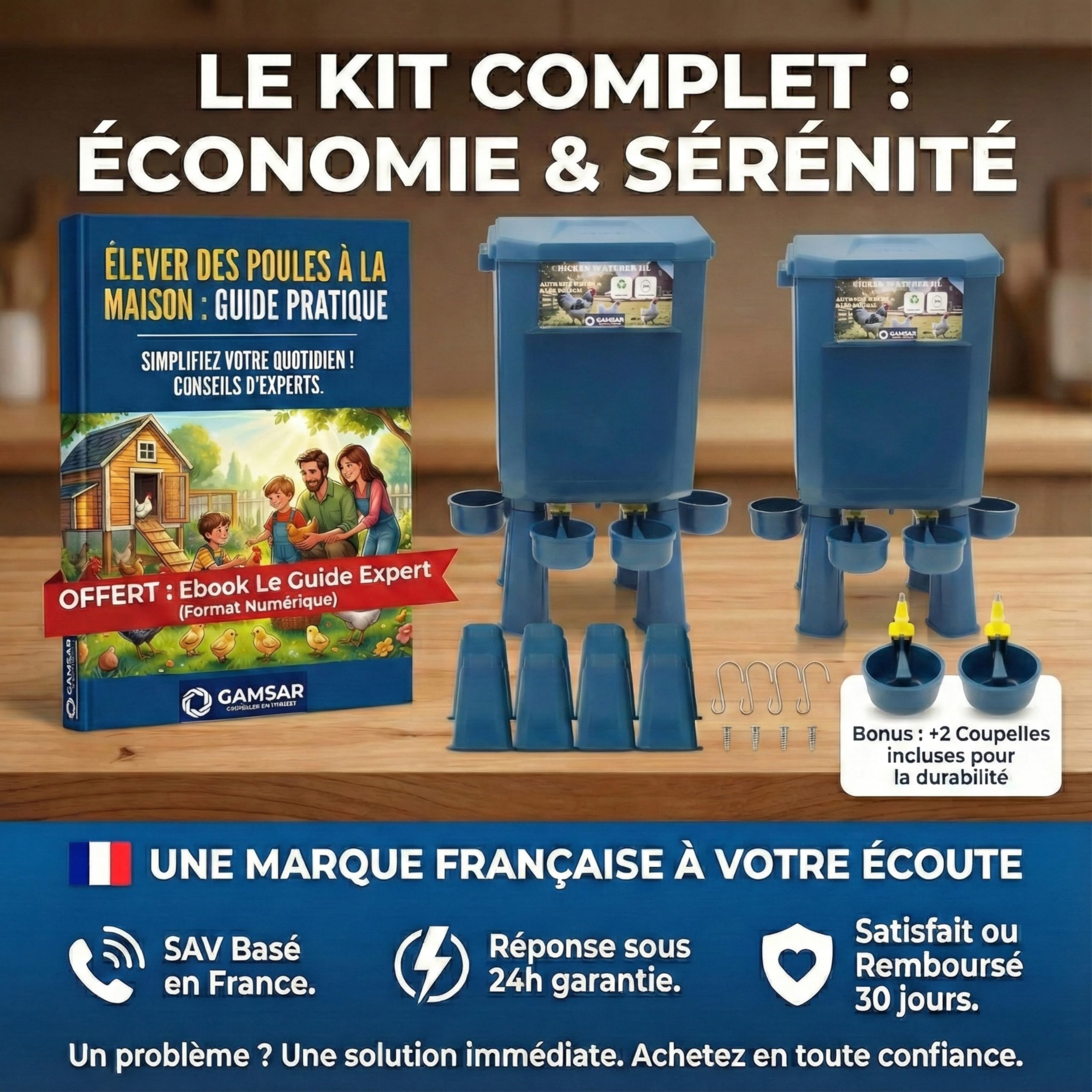 Kit 2 Abreuvoirs Poules 11L/7L – Anti-gaspillage d’Eau, Valve Automatique, Zéro Conflit Multi-Enclos, Anti-Cyanobactéries, Ideal Microfermes et Élevages Amateurs, sans BPA, Matériaux Durables