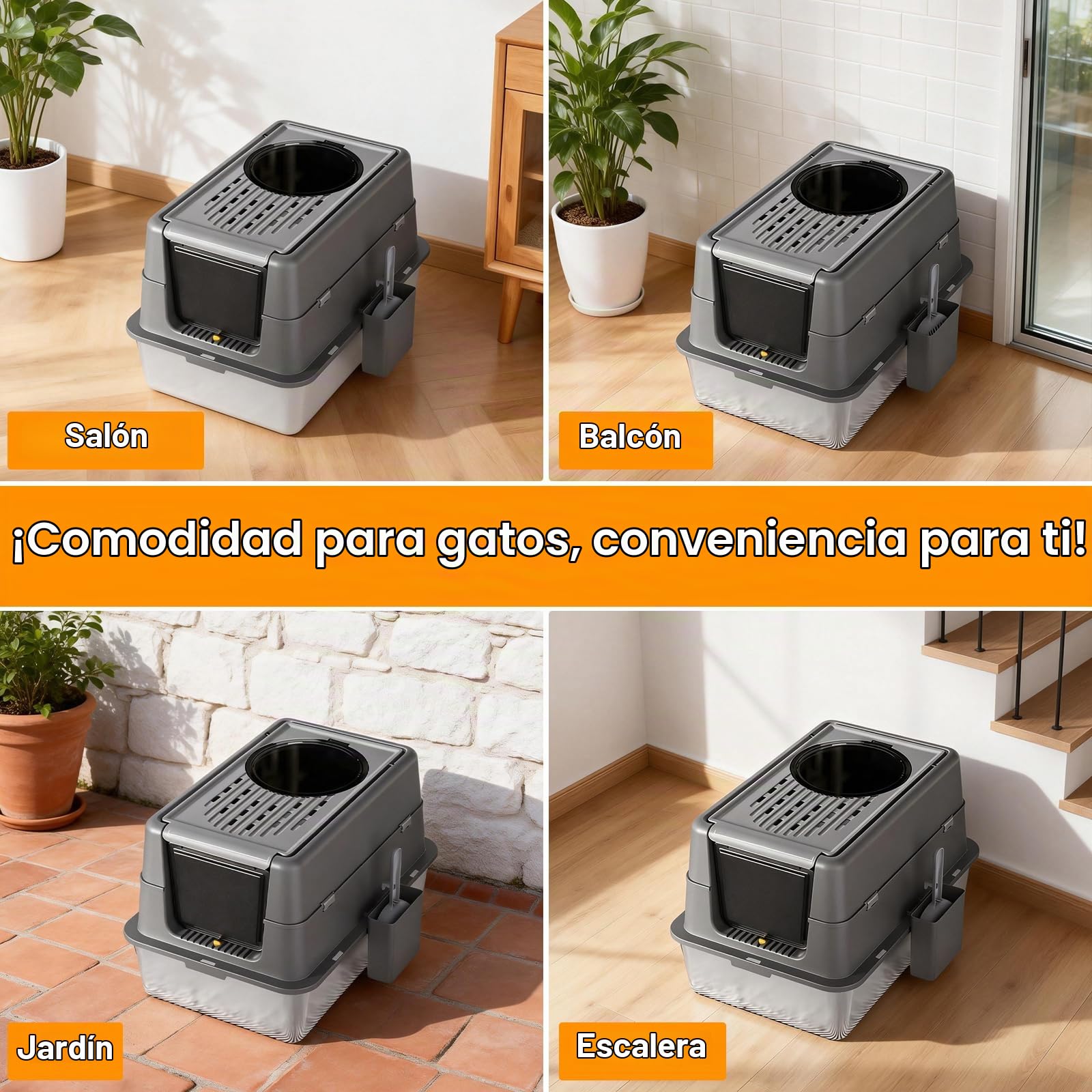 Garvee Arenero Gato Acero Inoxidable - Tamaño Grande, Caja De Arena Cerrada con Tapa Plegable De Doble Entrada - Resistente, Sin Olores y Fácil De Limpiar - Ideal para Gatitos y Gatos Adultos