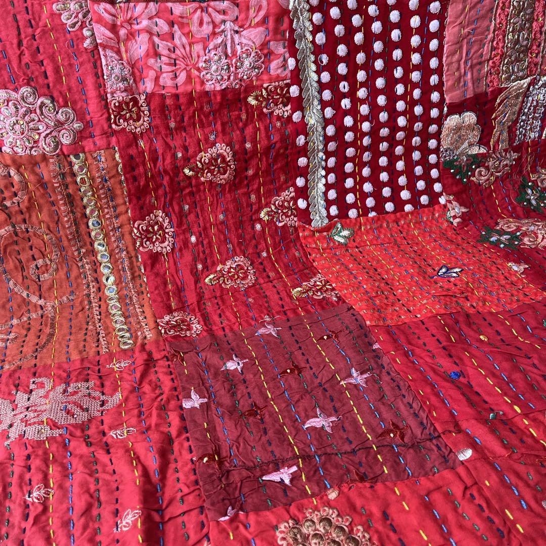 未使用❁大判 エンブロイダリー アイボリー パッチワークカンタキルト