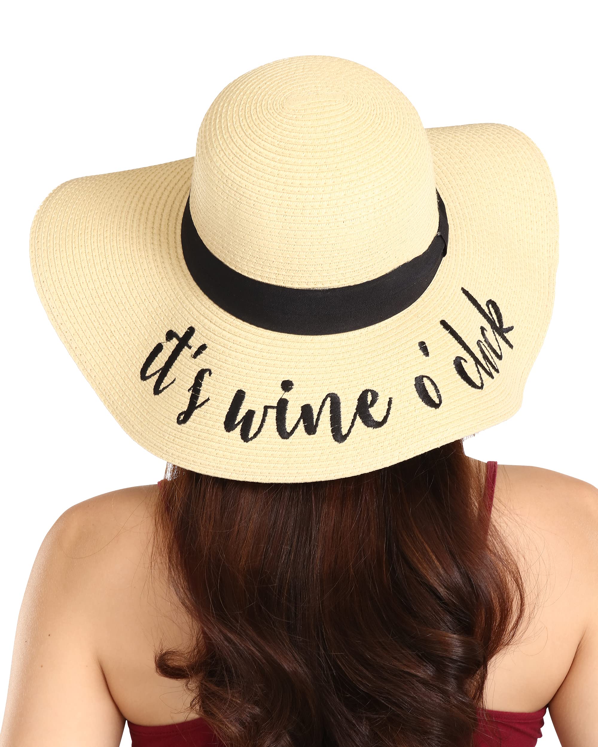 Floppy Beach Sun Hat for Women - Vacation, Honeymoon Embroidered Straw Hat - Big, Foldable, Large Brim