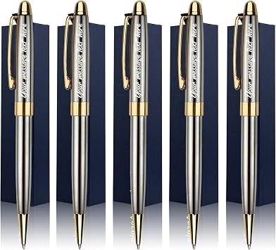 Ancolo Personalized Luxury Ballpoint Pen Writing Set-Stainless Steel Fancy pens Custom with Your Name or Message, Perfect for Students/Teacher/Manager/Lawyer/Professor 5PCS/Pack