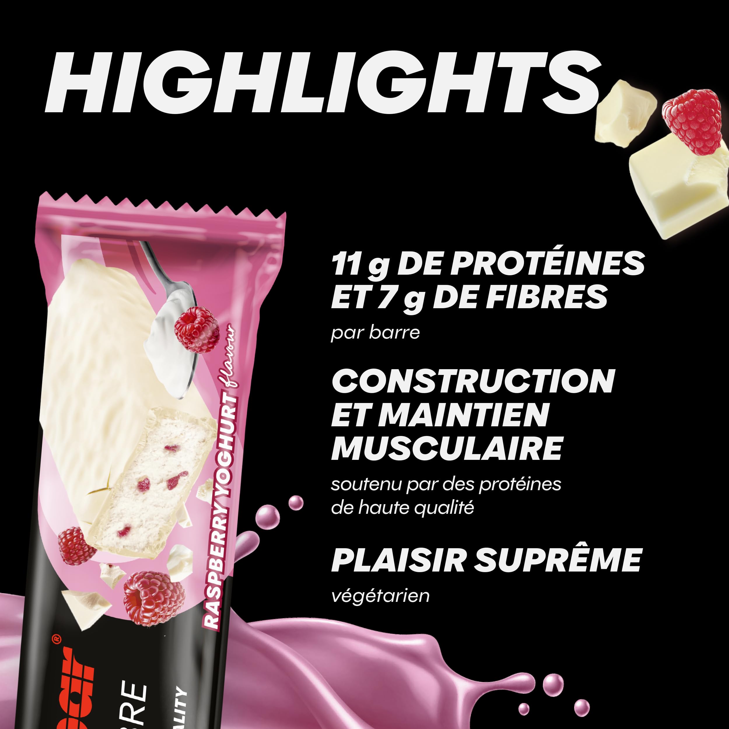 Powerbar Protein Plus Fibre Raspberry Yoghurt 16x35g Barre riche en fibres et pauvre en sucre