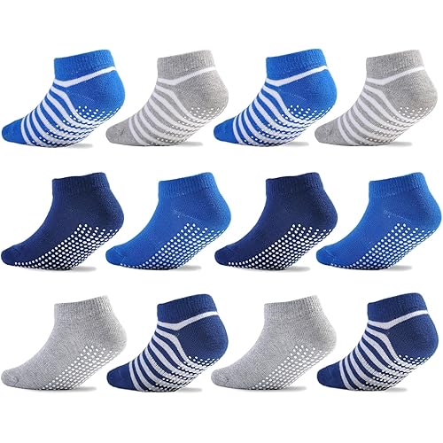 EPEIUS Baby Socks Low Cut Non-Slip Socks for Newborn Infants Toddlers Girls Boys Ankle Socks with Grips 12 Pairs