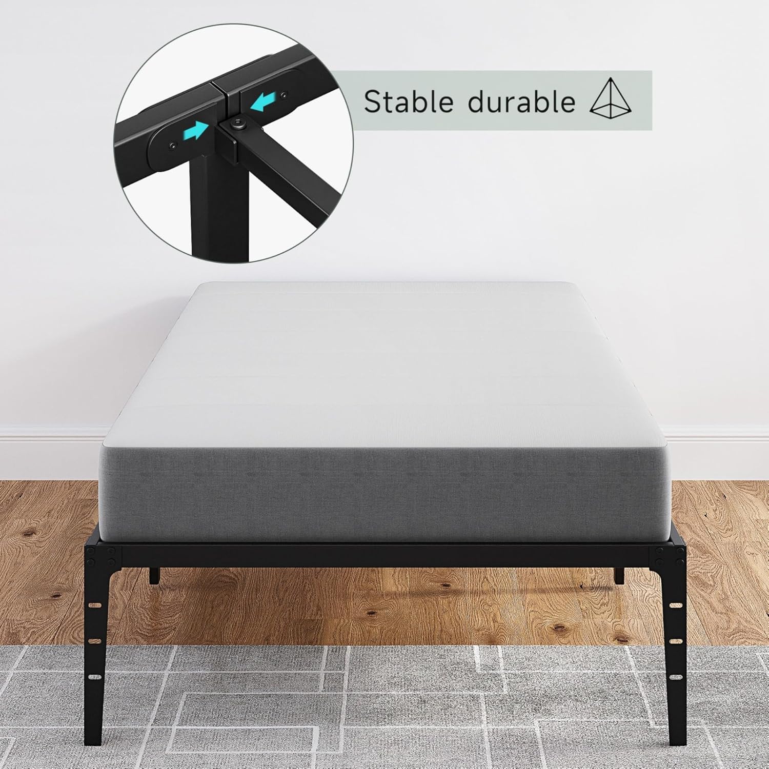 Alkmaar 14 Inch Metal Platform Twin Bed Frame, Steel Slat Support Twin Size Bed Platform, Mattress Foundation, Easy Assembly, No Box Spring Needed, Black