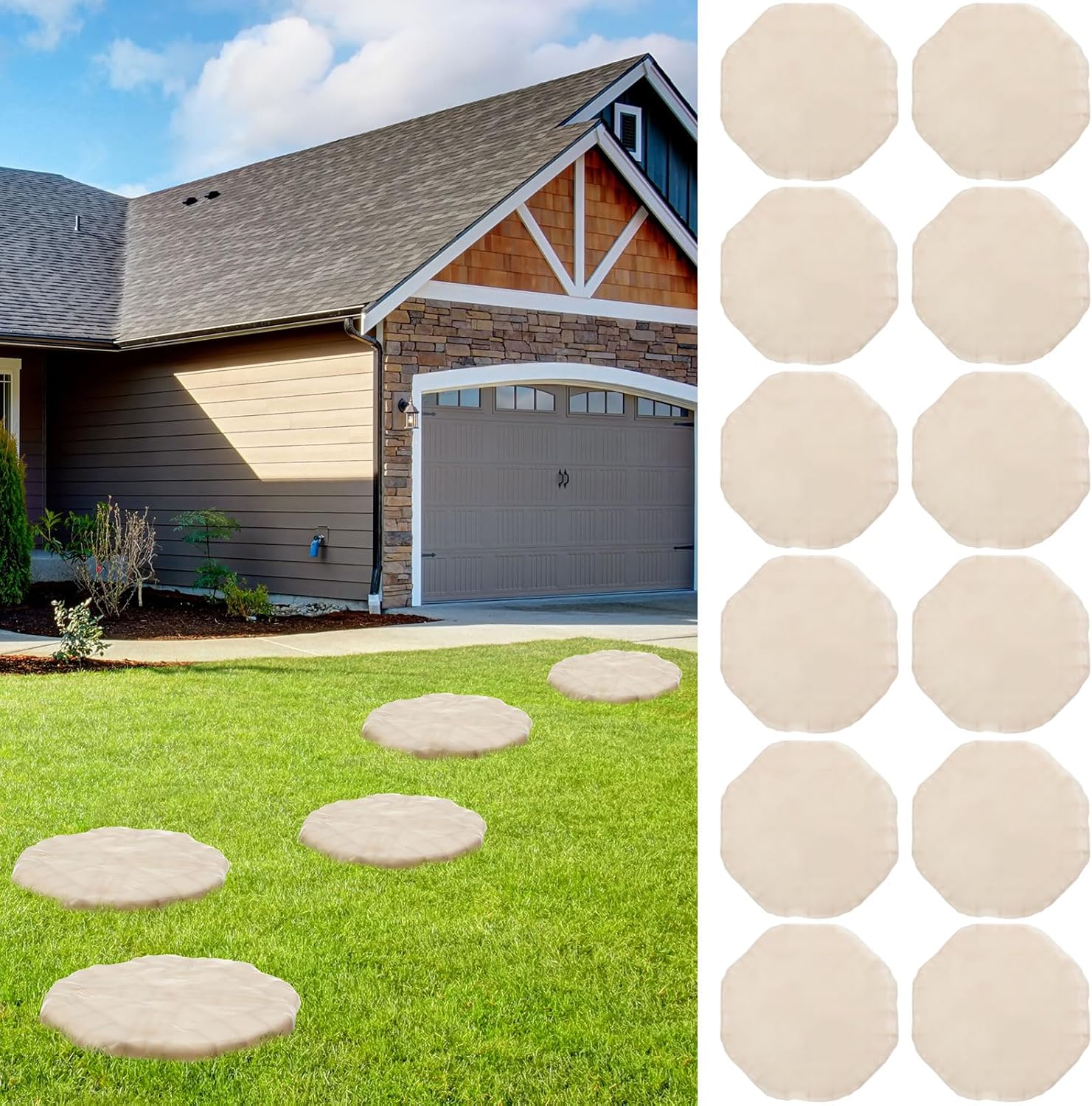 12 Pack 15.5 Garden Stepping Stones Outdoor Octagon Resin Stepping Stone with Ground Stakes Plastic Decorative Pathway Pavers for Walkway Garden Lawn Yard Home