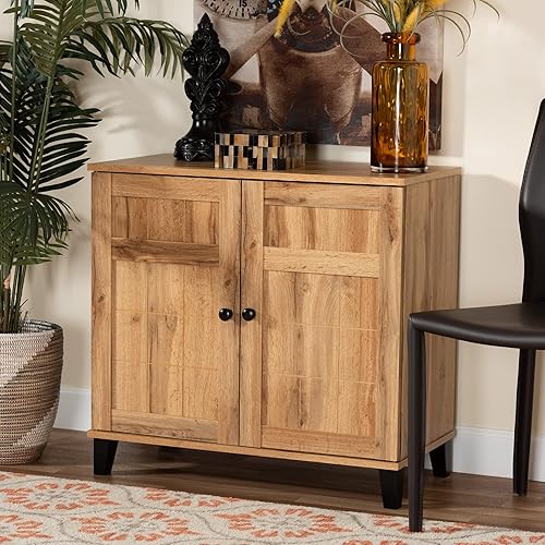 Miniatura 2 de Baxton Studio Glidden - Gabinete de almacenamiento de zapatos de 2 puertas de madera con acabado marrón roble moderno y contemporáneo