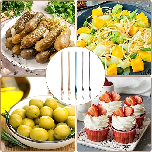 Miniatura 4 de 10 tenedores para pepinillos, tenedor de oliva con mango largo, tenedores de cóctel de acero inoxidable de 8.2 pulgadas, agarrador de pepinillos