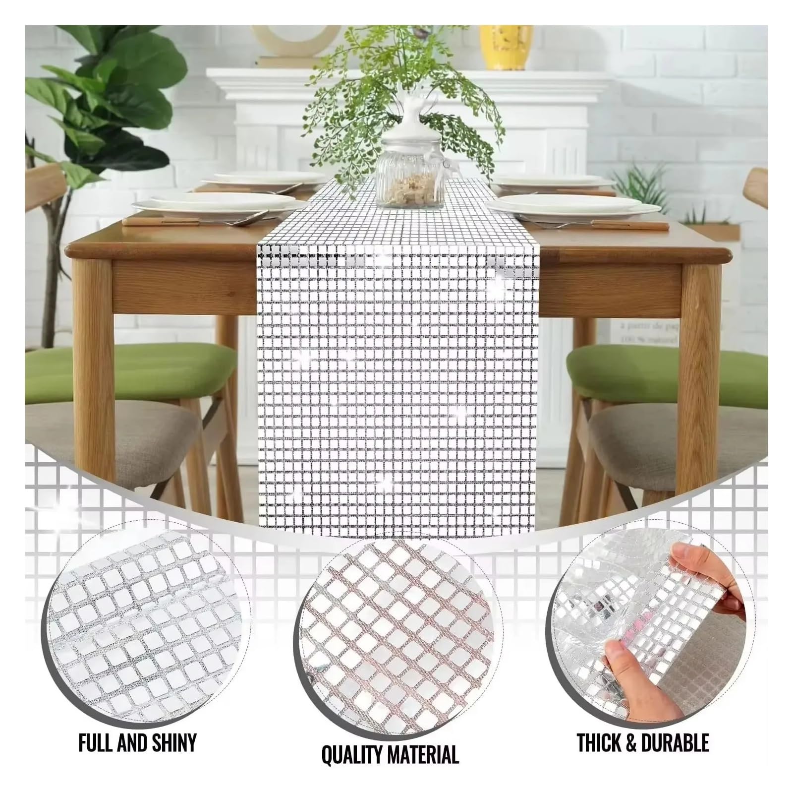Runner Da Tavolo Con Paillettes Glitterate Discoteca, Confezione 4 Pezzi