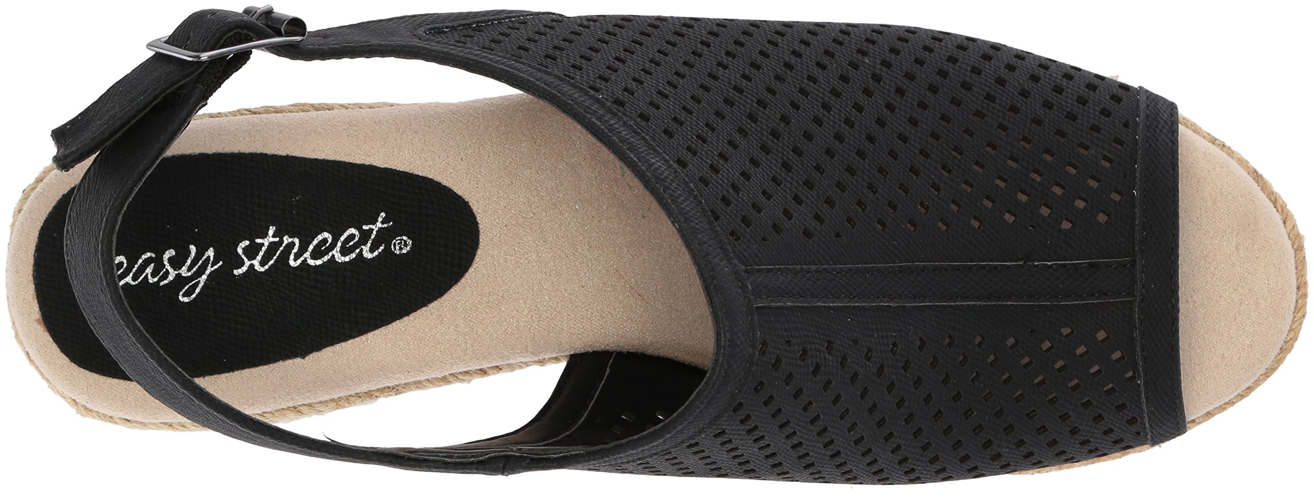 Easy Street Womens Stacy Wedge Sandal Black Linen Print