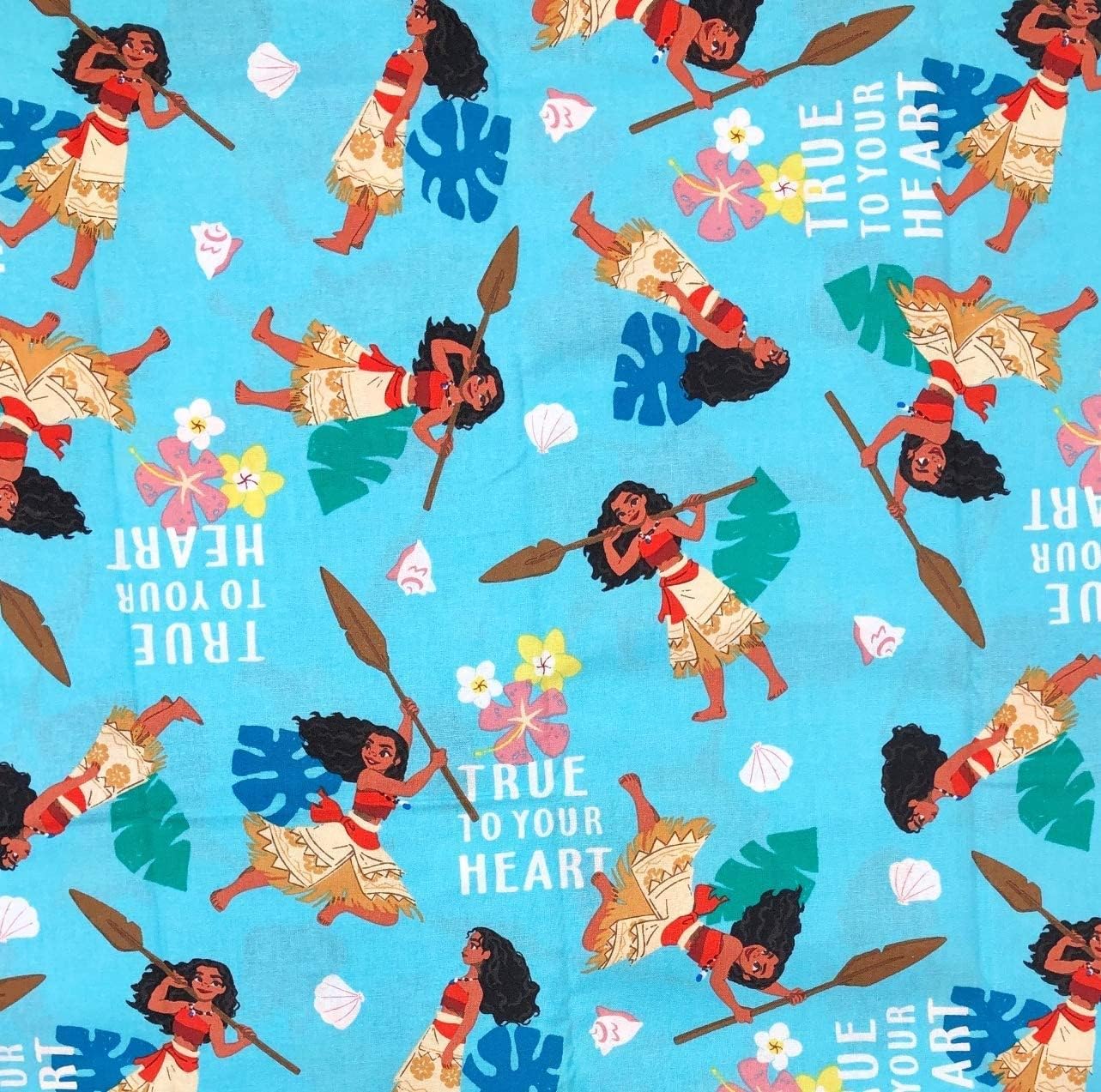 1 Yard - Moana True Heart on Turquoise Cotton Fabric - Officially Licensed (Great for Quilting, Sewing, Craft Projects, Throw Pillows & More) 1 Yard x 44"