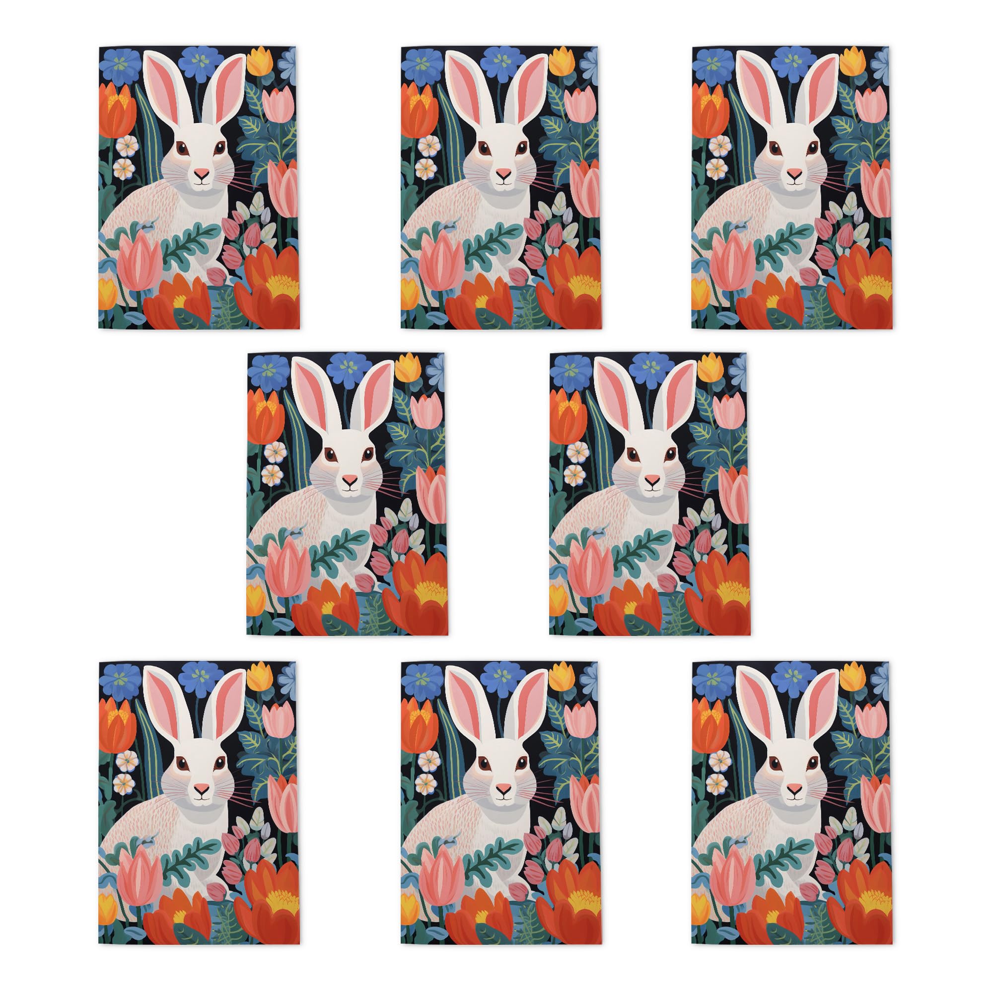 Bunny Rabbit Easter Greeting Cards Pack of 8 Colourful Floral Art Note Cards Any Occasion Blank Inside A6 10x15cm