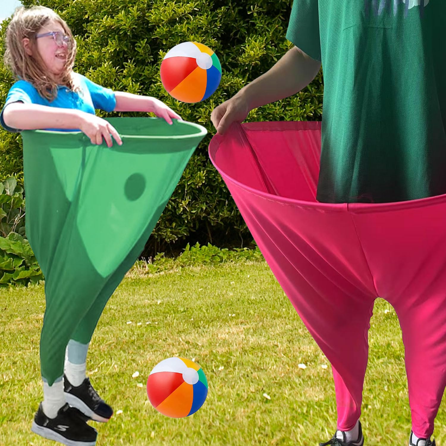 Juego de 2 piezas para la abuela, juego al aire libre con 4 bolas de saltar y 1 bomba de globos, pantalones jumbo, adecuados para juegos al aire libre, entrenamiento grupal, juegos de jardín para