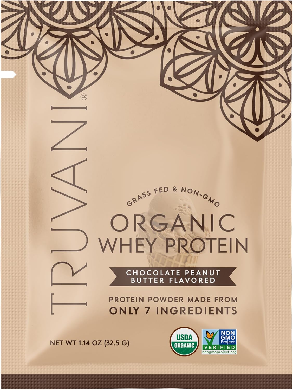 Truvani Organic Whey Protein Powder | Chocolate Peanut Butter | 1 Serving