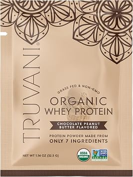 Truvani Organic Whey Protein Powder | Chocolate Peanut Butter | 1 Serving | 20g Grass Fed Whey Protein | USDA Organic & Non-GMO | Gluten Free | No Gums, No Soy, No Stevia, No Added Sugars