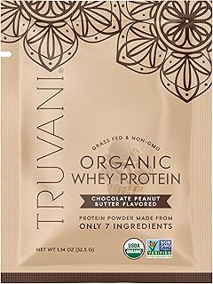 Truvani Organic Whey Protein Powder | Chocolate Peanut Butter | 20g Grass Fed Whey Protein | 1 Serving | USDA Organic & Non-GMO | Gluten Free | No Gums, No Soy, No Stevia, No Added Sugars