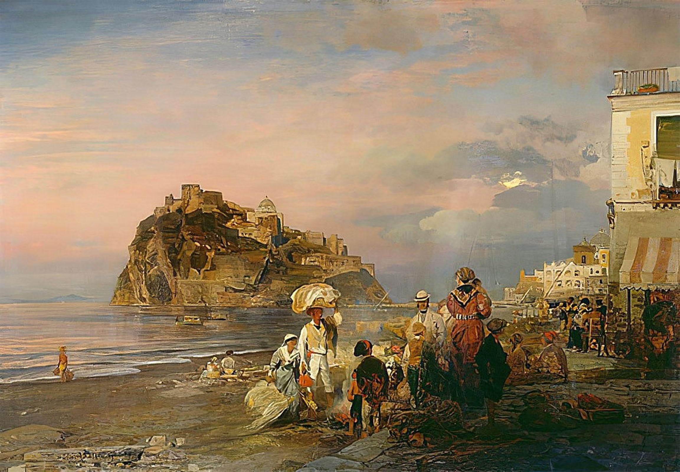 POSTERIIk Famous Print Pop Art Wall Art Graffiti Evening At the Beach Neat Ischia by Oswald Achenbach Art Prints for Home Decor 60x90cm