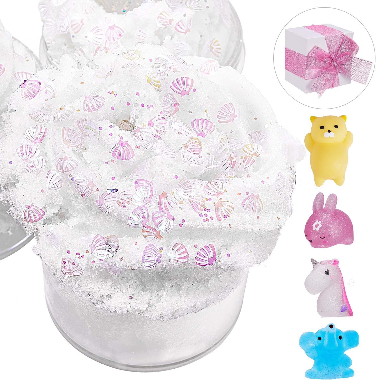 Riletoy Fluffy Cloud Slime with Fairy Charms Scented,Tropical Twis Stress Relief Toys for Kids and Adults.Super Soft and Non-Stick ,8oz with Gift Box (4 pcs Squishy Toys Included)