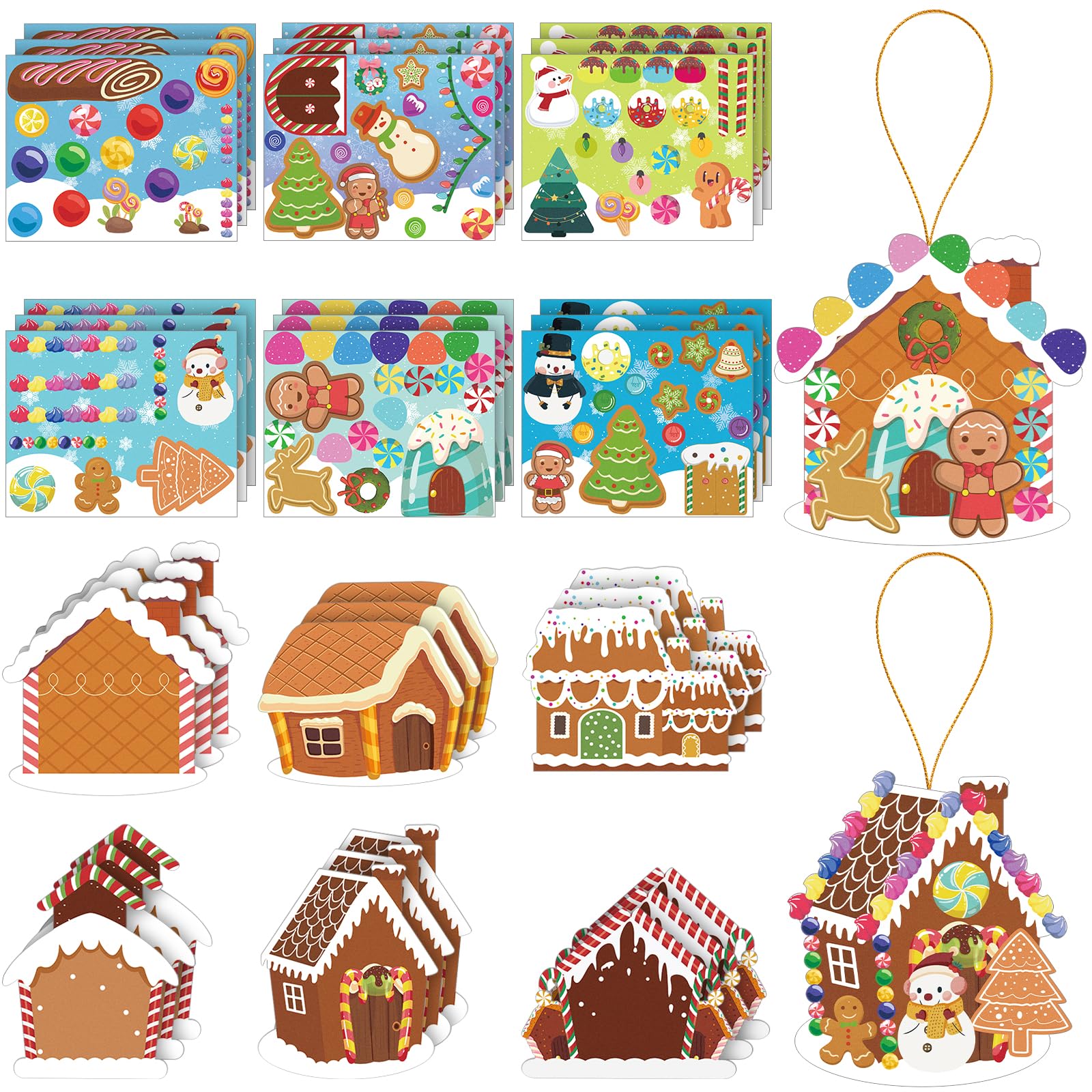 Yinder 36 Pcs Christmas Crafts Make a Gingerbread House Scene Sticker Funny Gingerbread Stickers Build Your Own Crafts for DIY Christmas Party Art