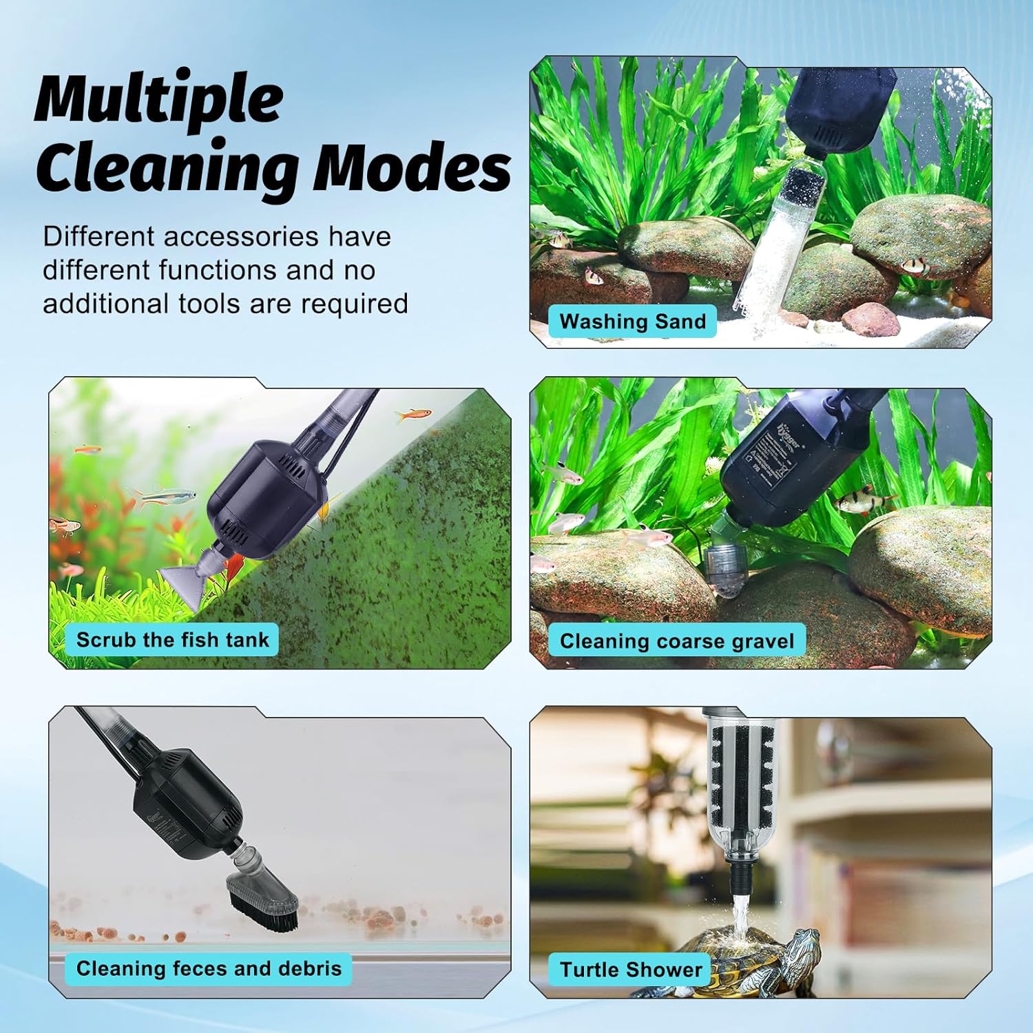 hygger 5 in 1 Electric Aquarium Gravel Cleaner, 360GPH Automatic Fish Tank Vacuum Water Changer, Vacuum Water Changer Sand Wash Filter (15W, Adjustable Length)