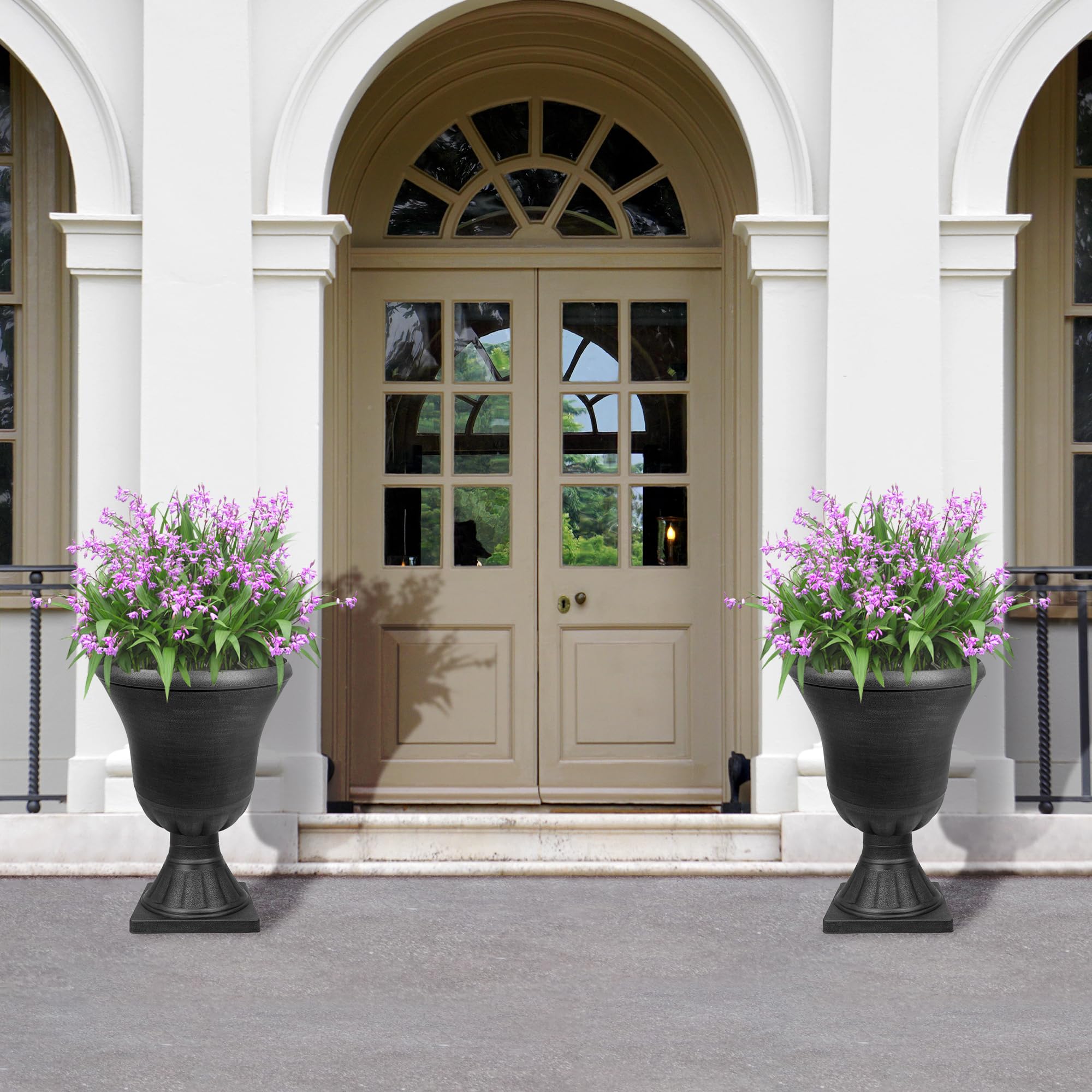 55 cm Ein Paar Groß Urnentopf Römischen Stil Schwarz große Pflanzgefäße in 4 mm Resin Blumentopf, Steinnachbildung Leicht Großvolumig Pflanzkübel Rund Hoch für Hochzeit Haustür Garten