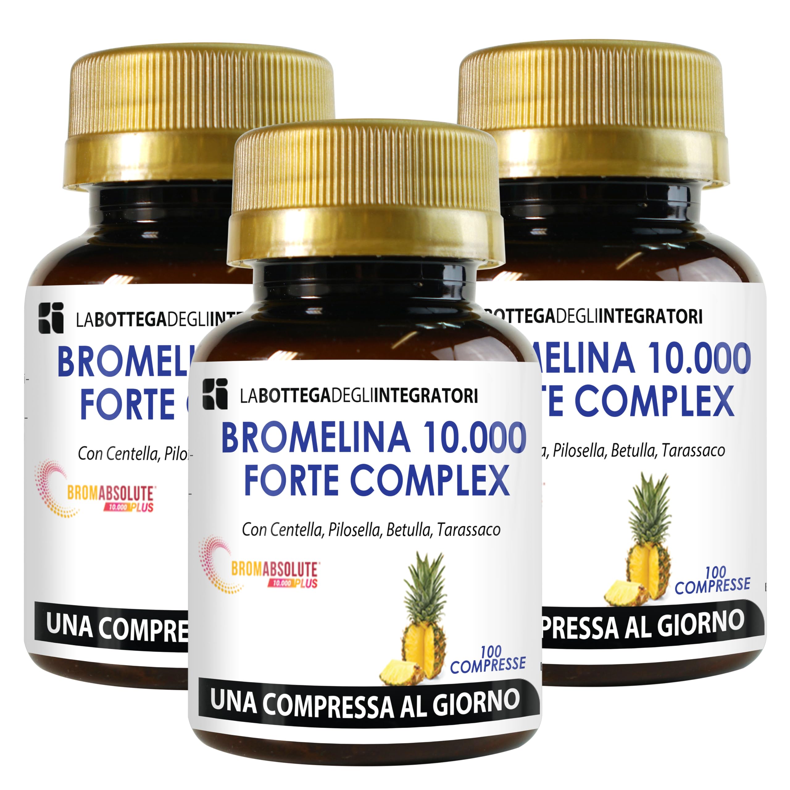 BROMELINA 10.000 GDU/g GASTROPROTETTA CON BROMELINA 5000 GDU/g CENTELLA PILOSELLA BETULLA TARASSACO | INTEGRATORE CELLULITE E DRENANTE 300 COMPRESSE 1 AL GIORNO