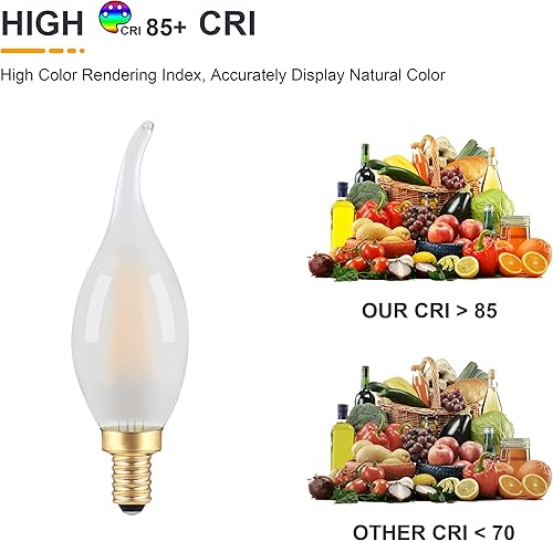 Miniatura 6 de Bombillas LED de candelabro esmerilado regulables, bombilla LED E12 equivalente a 25 W, bombilla CA10 de 2 W, bombilla de araña de punta de llama
