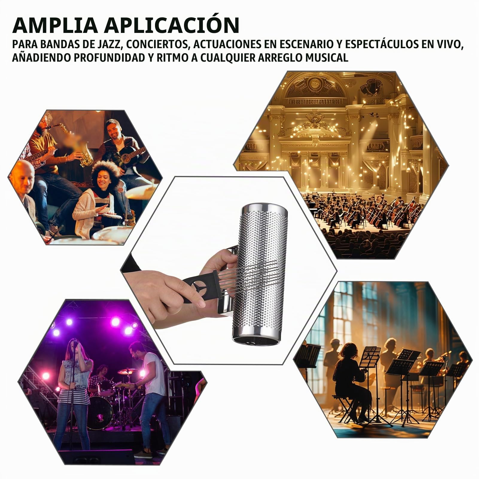 Chaker de acero inoxidable de 12 pulgadas, agitador de percusión de metal profesional con raspador, hammer de de banda de banda herramienta de instrumentos musicales para (8 pulgadas)