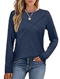 Long Sleeve Shirts for Women Business Casual Tops Trendy Crewneck Fall T Shirts Pleated Loose Fit