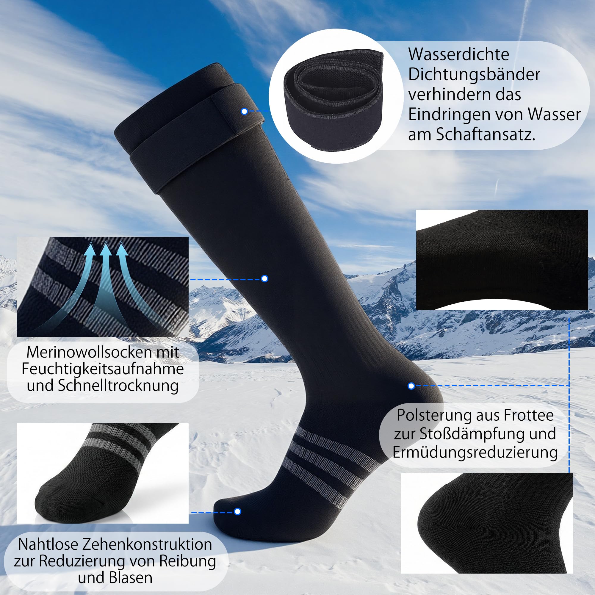 RANDY SUN Wasserdichte Wandersocken Herren Damen Atmungsaktive Thermosocken mit 3-Lagig Membran Winddicht Warme Winter Socken für Trekking Ski Angeln Fahrrad