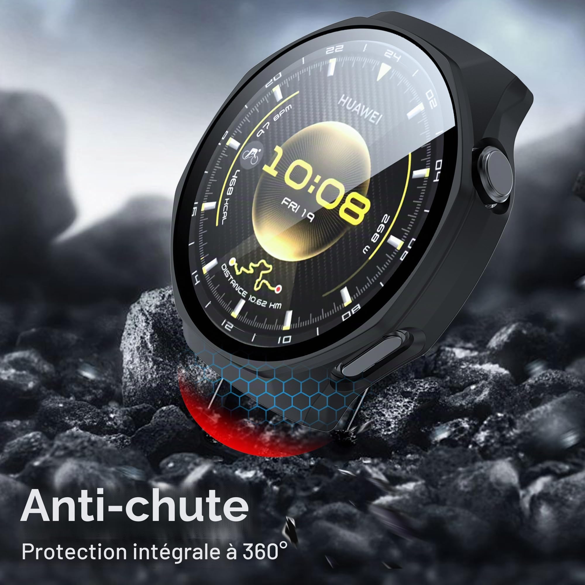 2 Pièces Coque pour Huawei Watch GT 6 Pro 46mm avec Film Protecteur d'écran, 360° Anti-Rayures et Anti-poussière, Coque Rigide Fine en PC -Noir+Transparent